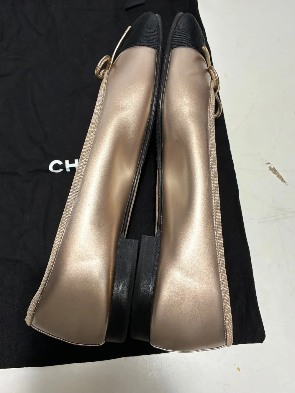 Chanel Two-Tone Ballet Flats in champagne gold and Black